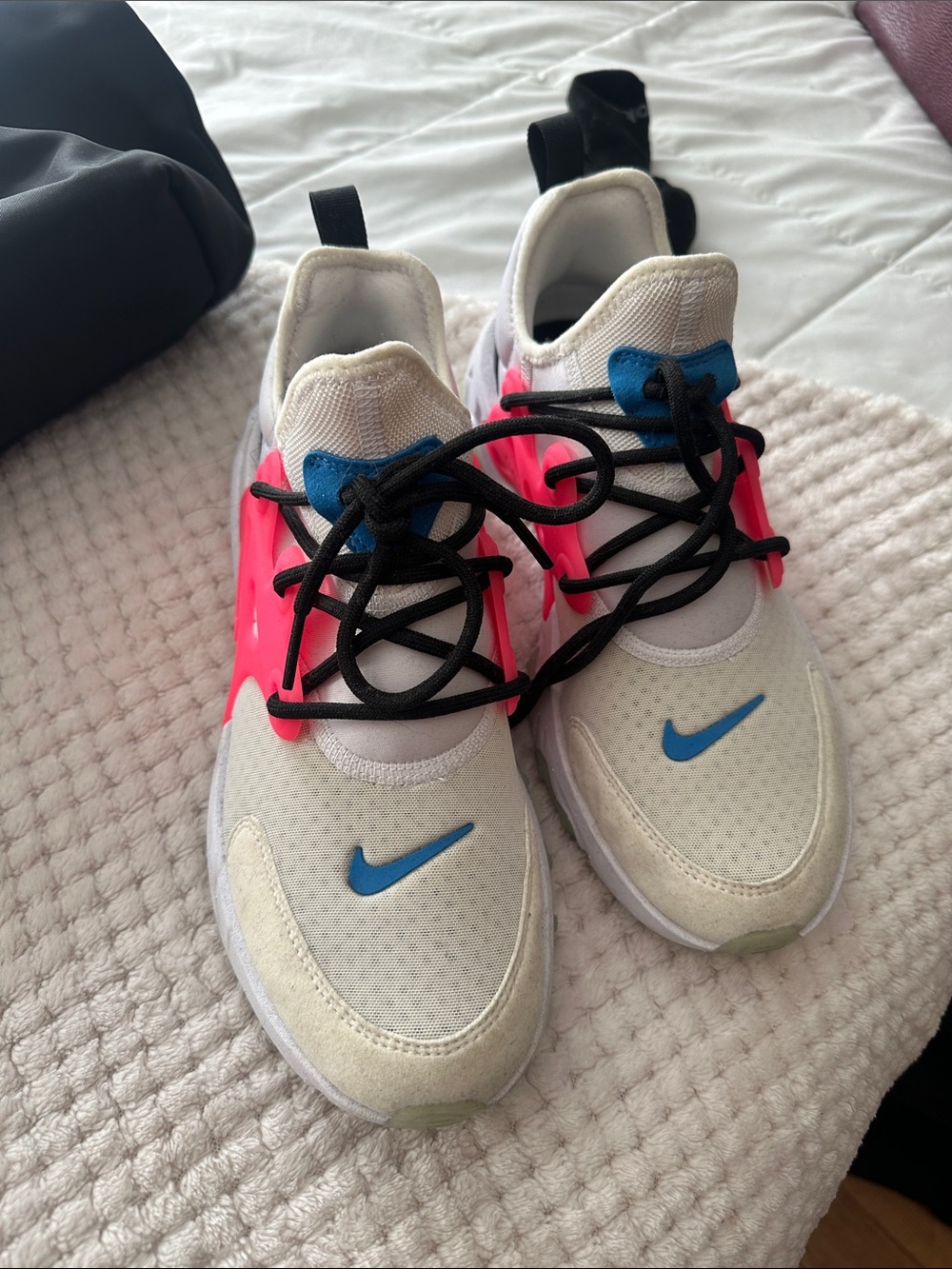 Nike Kids Cream Sneakers with Blue Swoosh and Pink Accent